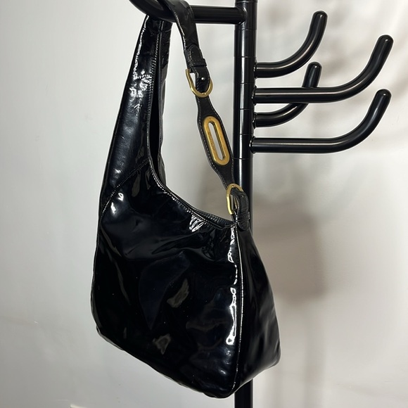 Jimmy Choo Patent Black Shoulder Bag with Gold Accents - Picture 2 of 3